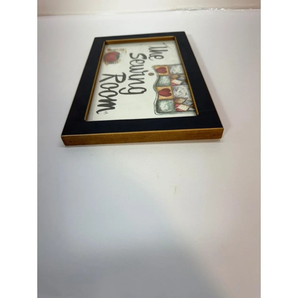 The Sewing Room Framed Wall Art‎ Folk Art Quilt Tomato Pincushion Signed TAM
